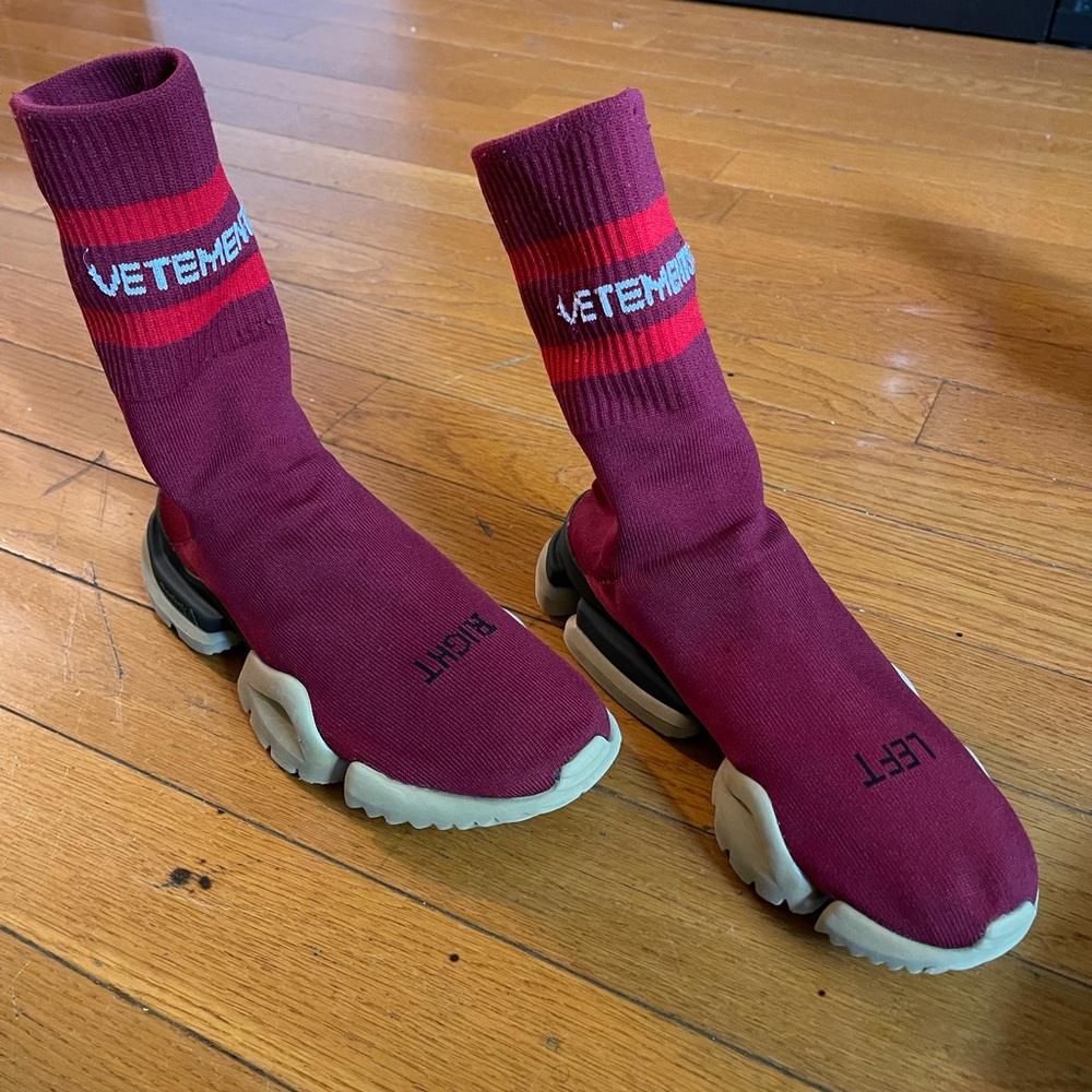 Vetements/Reebok Burgundy Sock Sneakers